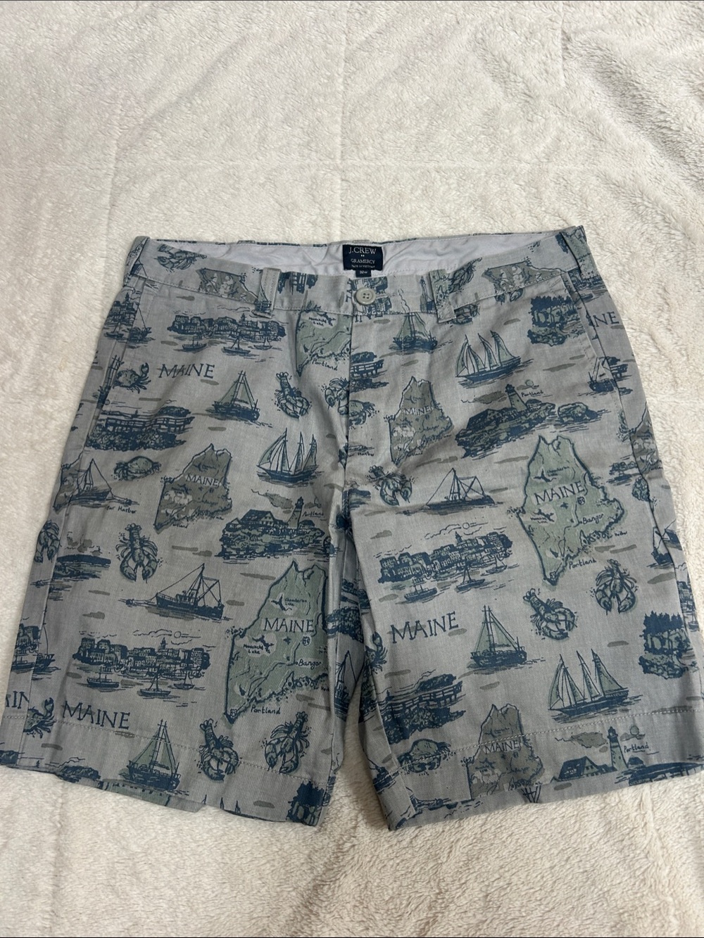 J. Crew Men’s Gray Shorts with Navy & Green Nautical Map Print